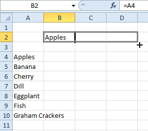 A list of 7 products starting in A4 to A10. You want to transpose with a formula. Start with =A4 in cell B2. When you drag to the right, it will not work.