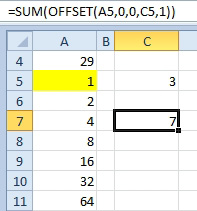 Change the 5 to a 3 and the OFFSET function now refers to a range that is 3 rows tall.