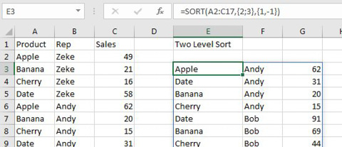Can you do a two level sort with the SORT function? You have to use an array constant to pass two values to both the second and third argument. Sort by columns {2;3} and {1;1}. In English, this means sort by column 2 ascending and column 3 descending. 