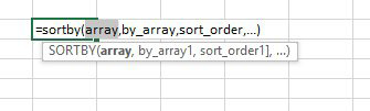 The syntax of SORTBY is array, by array, sort order, ....  The first two arguments are required. You can repeat by_array1 and sort_order1 up to 126 times. 