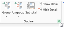 Click the Dialog Launcer arrow in the bottom right corner of the Outline group. 