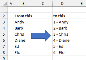 Add numbers before text using DOSE for Excel