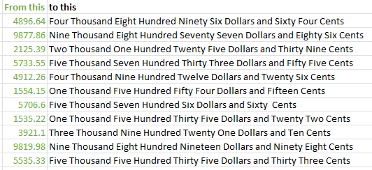 Checkwriter spell numbers in Excel using DOSE for Excel