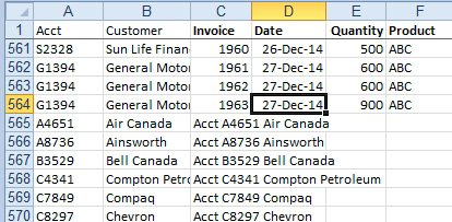 After filling in the Account and customer, convert them to Values. Sort by Column D and all of those extra heading rows will sort to the bottom where they can be deleted. 