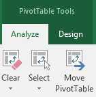When the active cell is in a pivot table, there are two tabs in the ribbon under PivotTable Tools:  Analyze and Design.