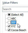 One way to "fix" the Grand total is to open the drop-down in A3 and unselect ABC and DEF from the filter. This will leave only XYZ and Cocoa Beach in the pivot table.