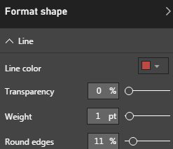 In the Format shape panel, choose a Line color, transparency, weight, and the percentage of rounded edges.