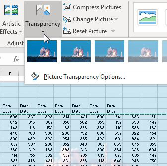 When a picture is selected, there is a Transparency drop-down on the Picture Tools ribbon.