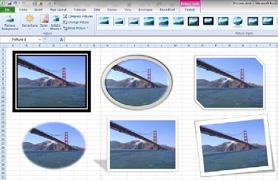 Six different frames around photos in Excel.