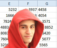 With the background transparent, you can place the photo above numbers in the gris and only the hooded boy obscures the numbers. 