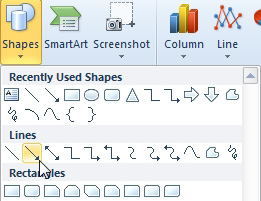 Under the Shapes drop-down, there is a section called Lines. The second line has a single arrow on the right side. 