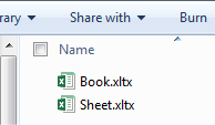 Two files are shown in the C:\XLStart folder: Book.xltx and Sheet.xltx.