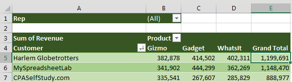 This could be any pivot table, but the Rep field has been added to the Filter area.