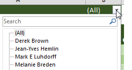 The typical way to use the Filter field is to open the dropdown in B1 and choose a sales rep from the list.