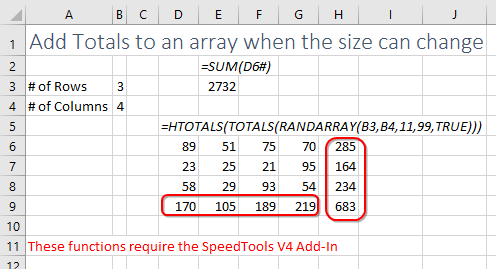 Add a total row and column with two nested functions.