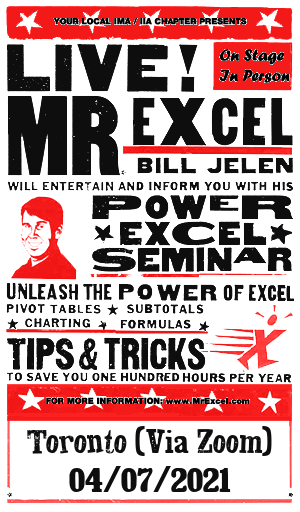 MrExcel Seminar at Toronto (Via Zoom)